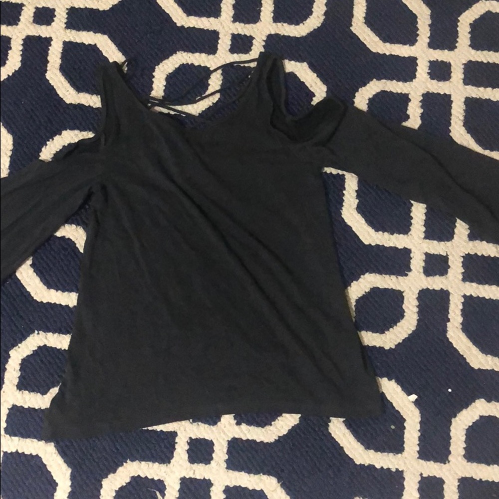 Lace up back cold shoulder long sleeve top
